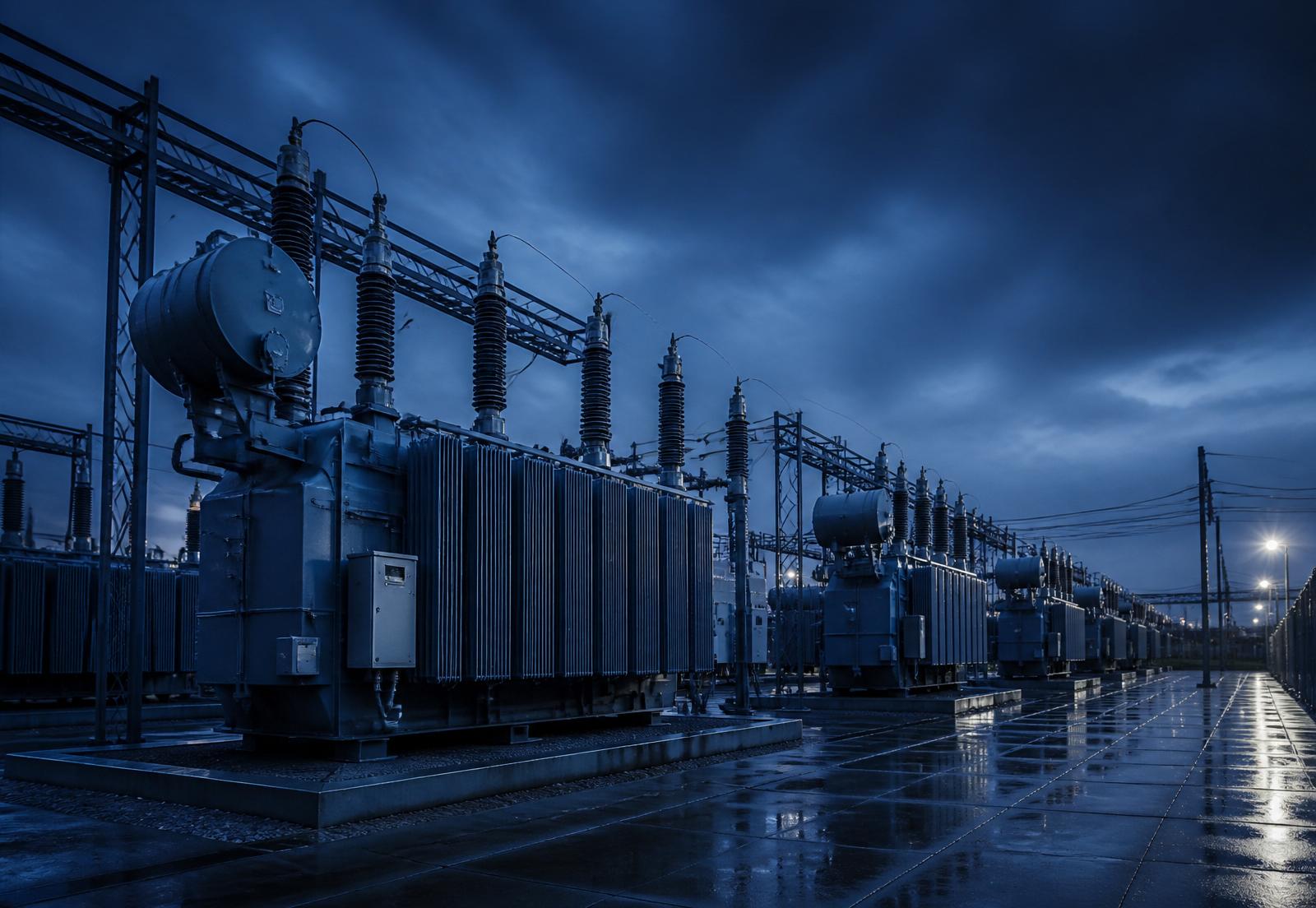 High-voltage transformers in a substation